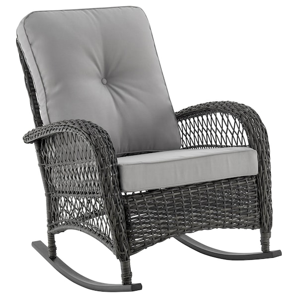 Manhattan Comfort Furttuo Steel Rattan Outdoor Rocking Chair with Cushions in Grey OD-CV017-GY - main